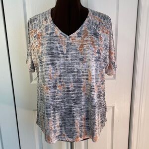 Penningtons Shaped Fit, Raglan Sleeves Gray and Orange T-Shirt, 1X Plus